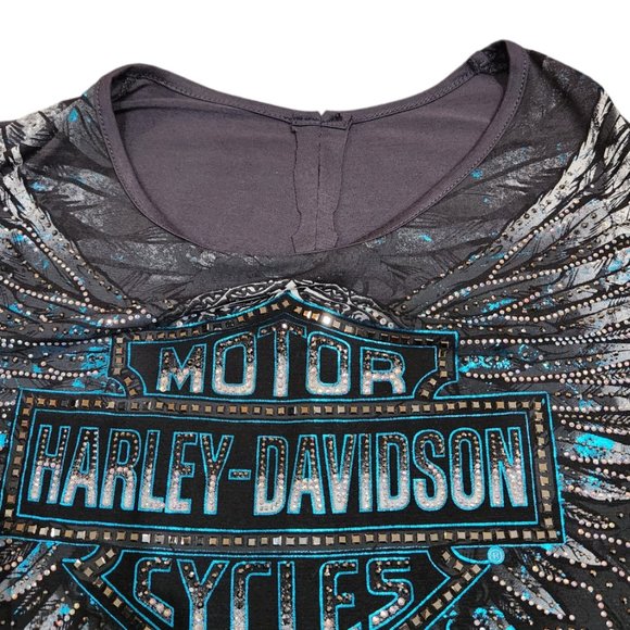 ❤️2/25 Harley Davidson Gray Beaded T-shirt Women’s Short Sleeve Shirt Top - Picture 4 of 5